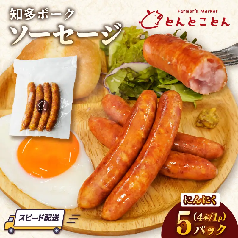  知多ポーク　にんにくソーセージ　1パック4本入り×5パック｜ウインナー にんにく 常滑市