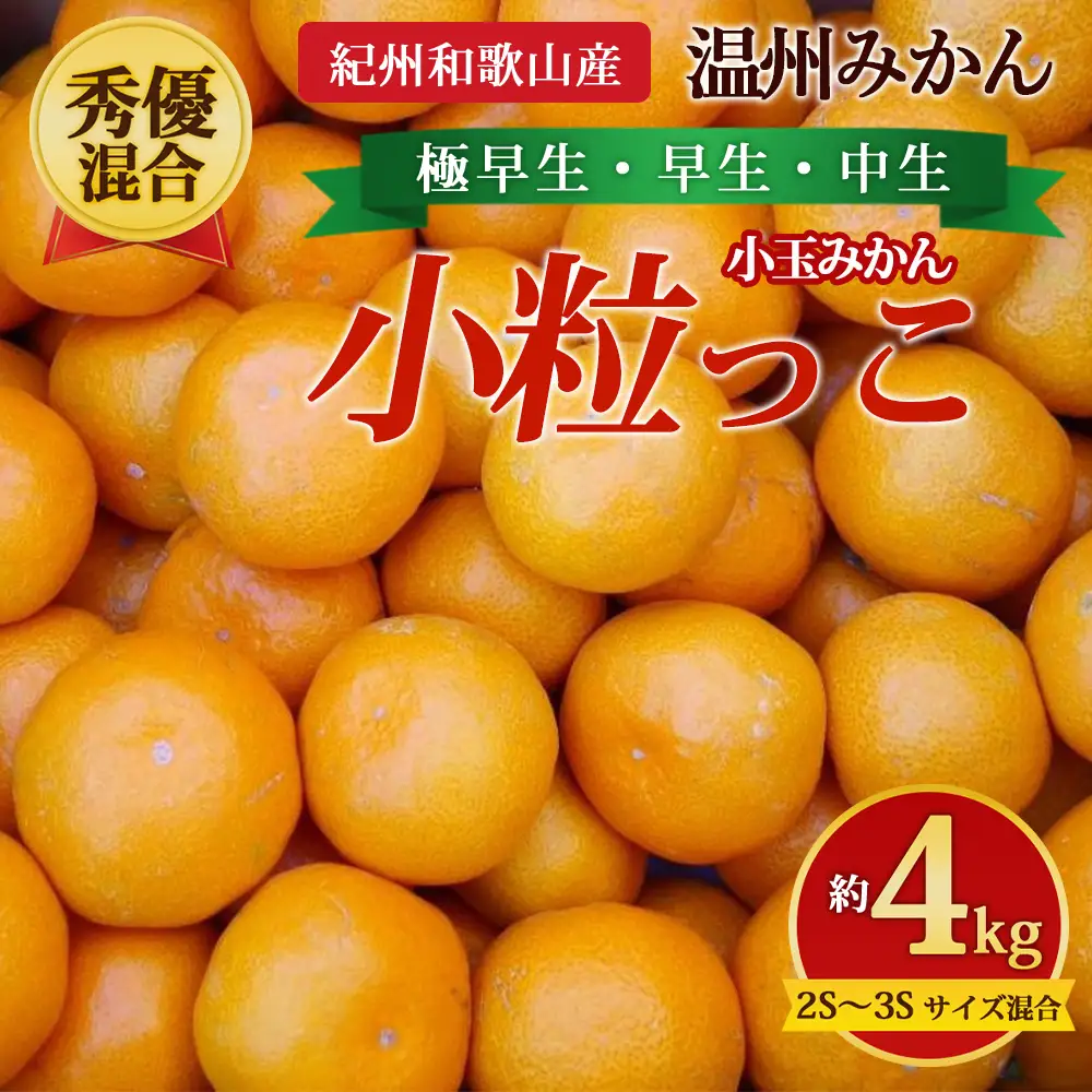 【先行予約】【秀優混合】紀州和歌山産 温州みかん「小粒っこ」約4kg（箱込み）2S～3S サイズ混合 小玉みかん（極早生・早生・中生）
