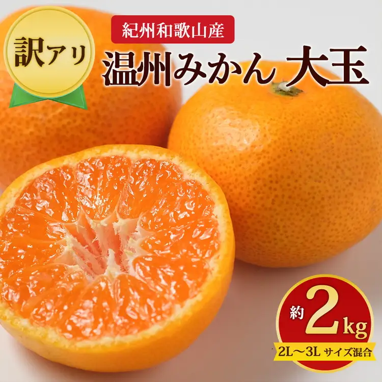【先行予約】【訳あり】紀州和歌山産 大玉 温州みかん 約2kg（箱込み） 2L～3L サイズ混合