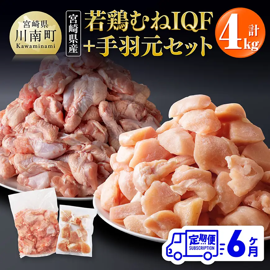 若鶏むねIQF+手羽元計4kg むねIQF250g×8