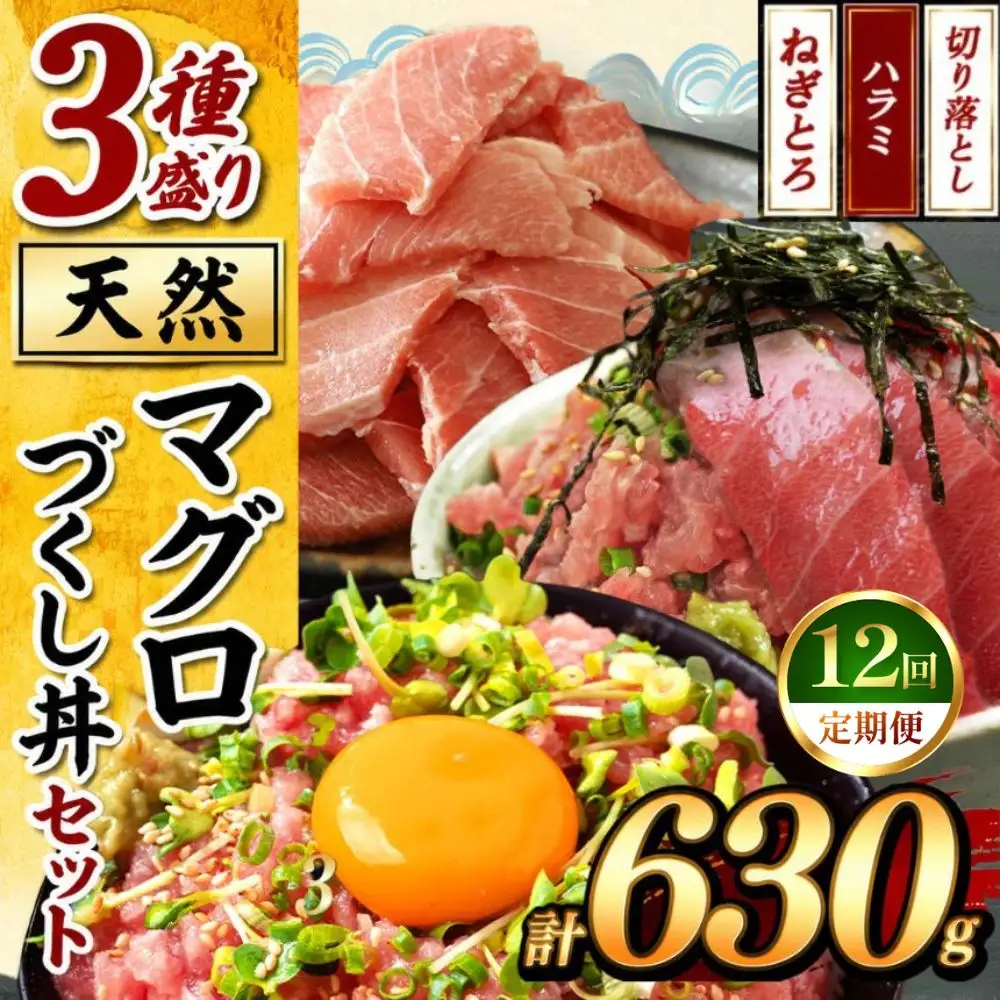 【定期便12回】天然 マグロづくし丼 セット 3種盛り630g | 清幸丸水産 ネギトロ 切り落とし 鮪