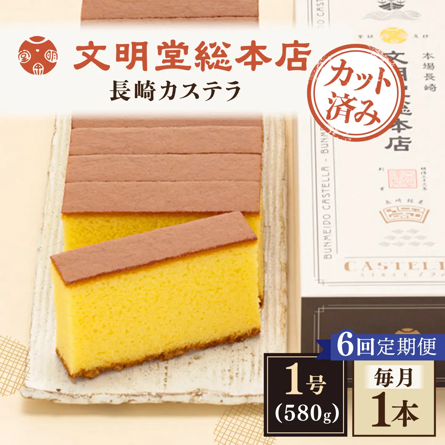 【全6回定期便】【こだわりの逸品】 長崎カステラ ［1号］（1号10切入×1本入）【文明堂総本店】[QAU036]