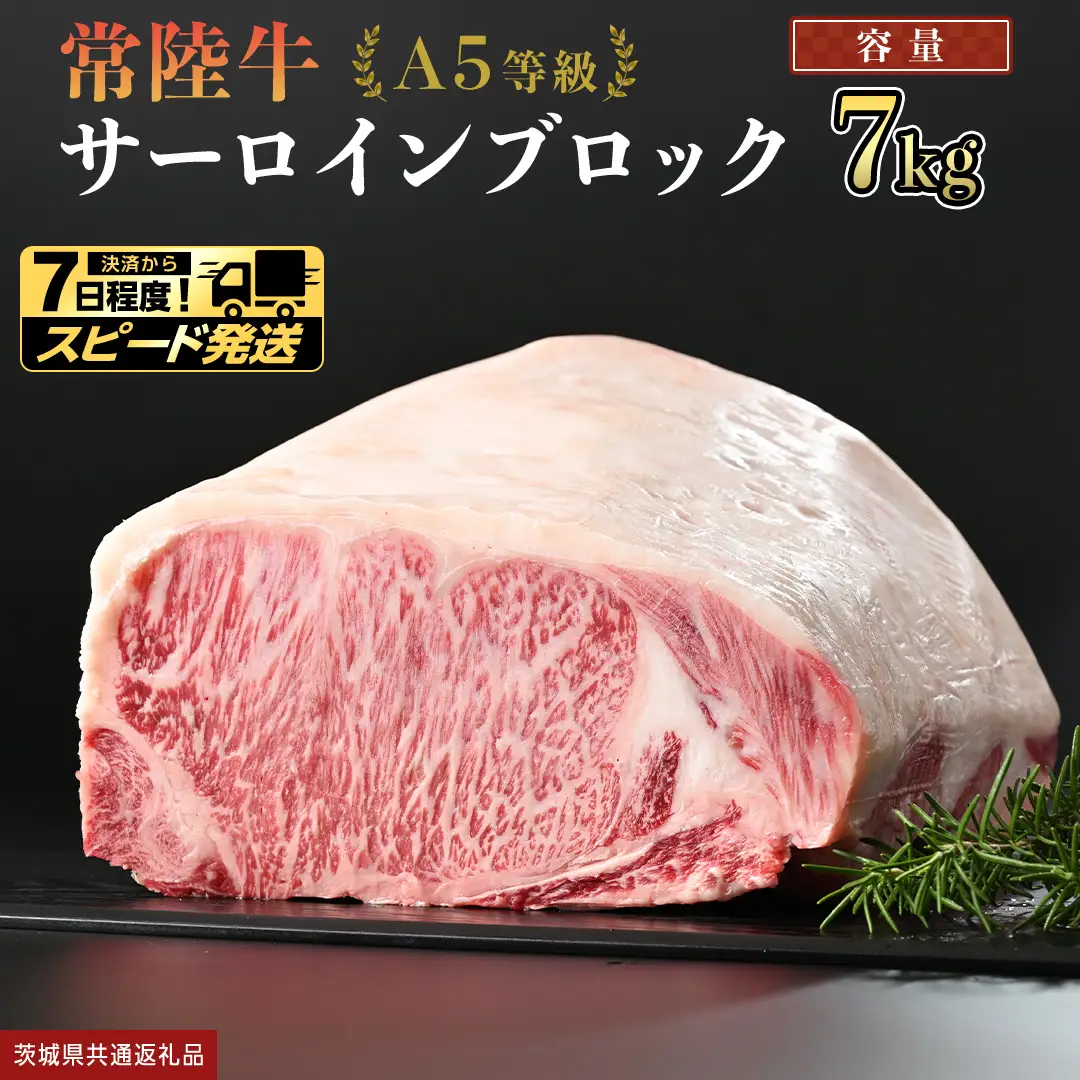【 スピード発送 】【 常陸牛 】 A5等級 サーロイン ブロック 7kg (茨城県共通返礼品) 牛肉 ステーキ 国産
