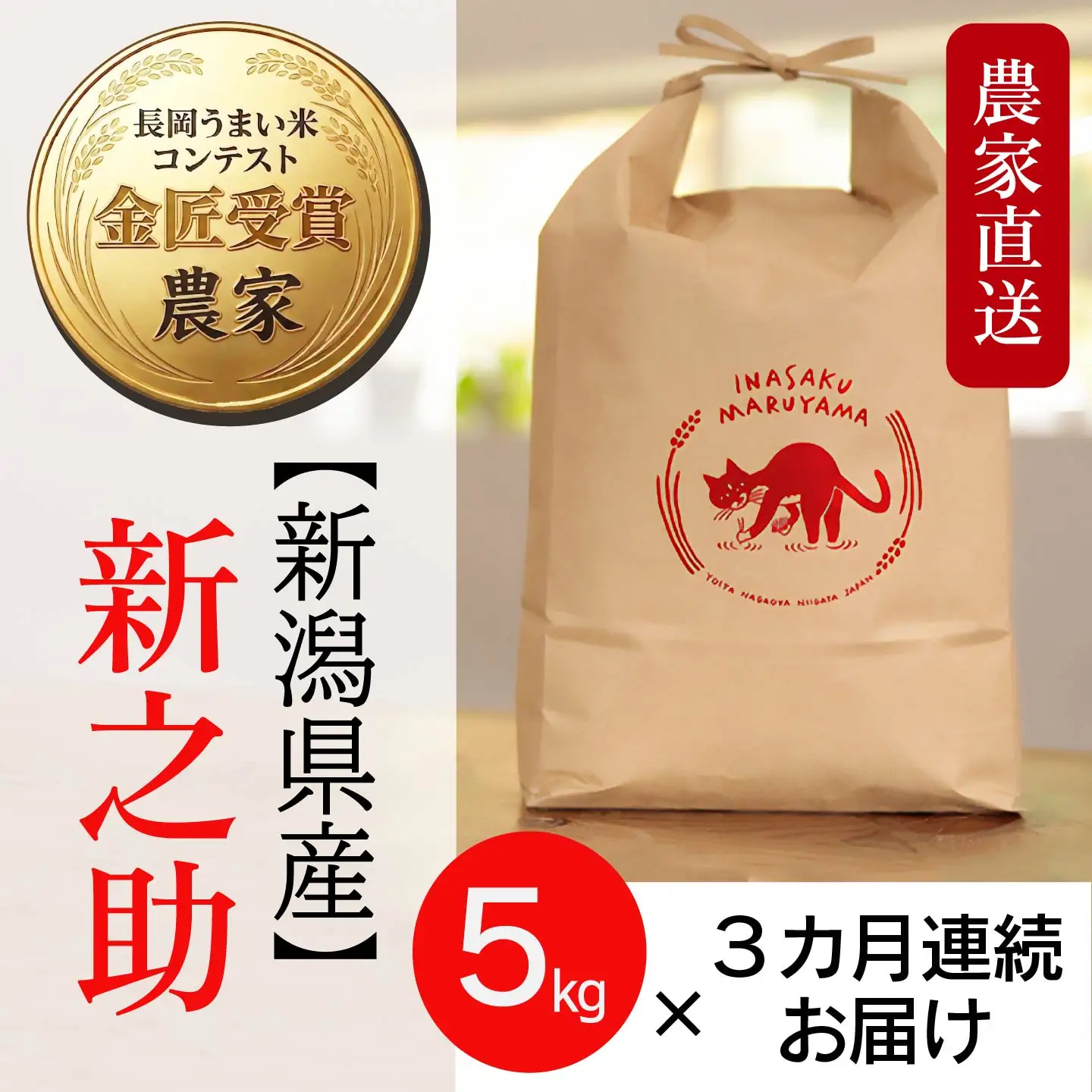 L4-8S053A【3ヶ月連続お届け】新潟県長岡産 新之助 5kg