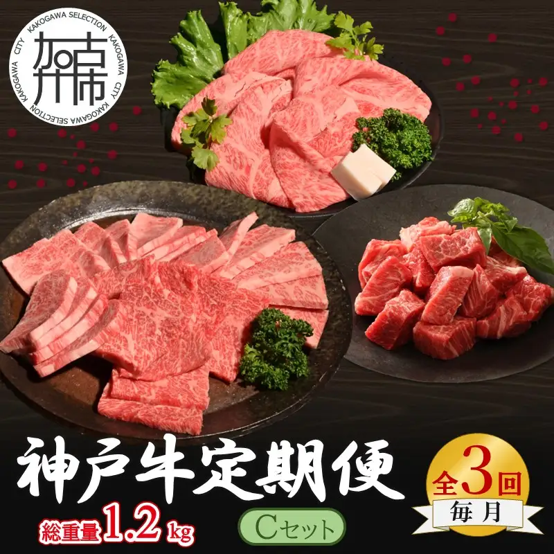 神戸牛定期便 C 【全3回】【165019A001】