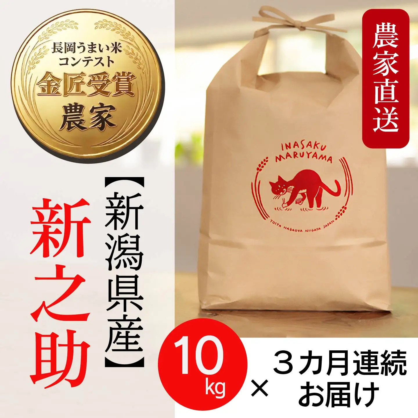 L4-8S103A【3ヶ月連続お届け】新潟県長岡産 新之助 10kg