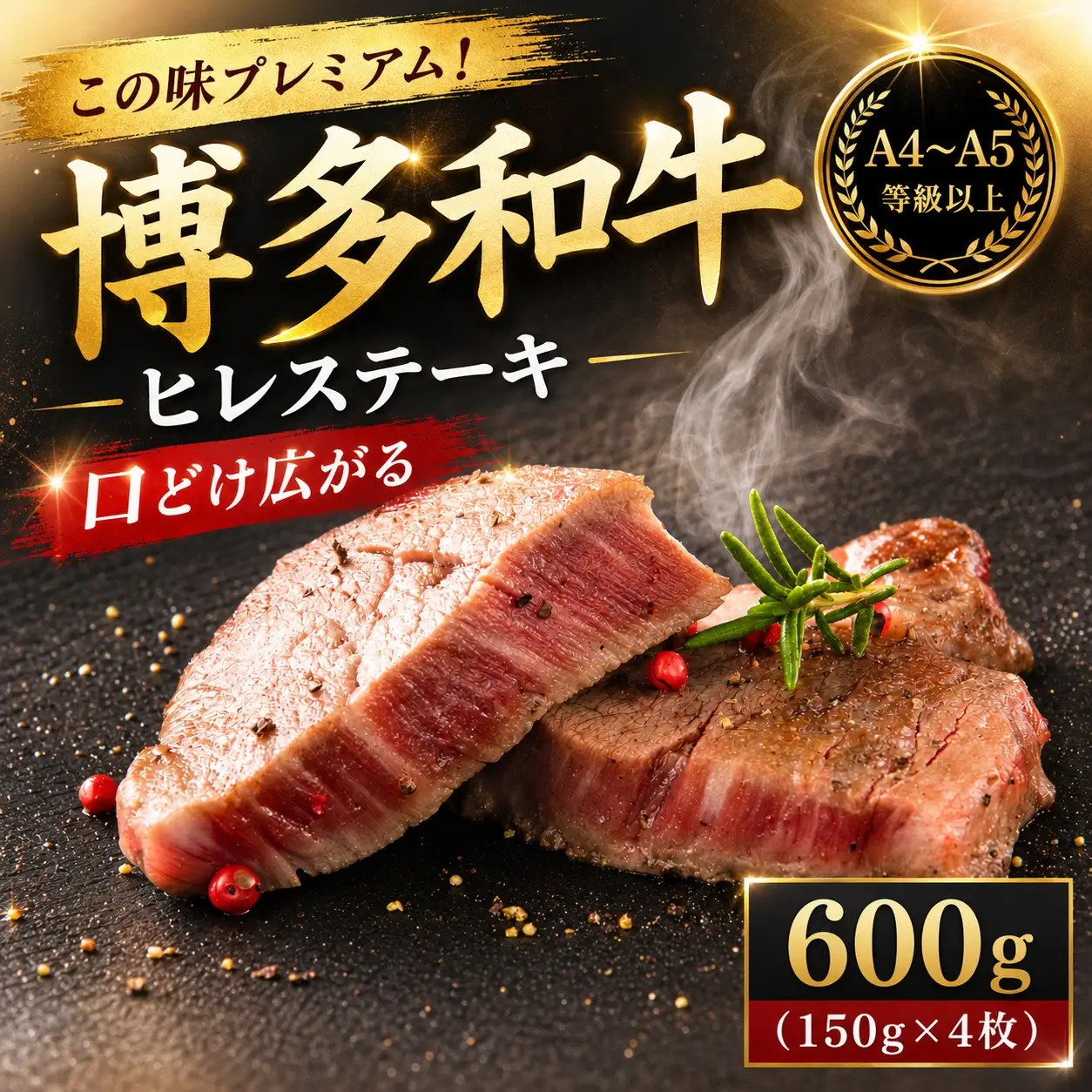 この味プレミアム！【A4～A5】博多和牛ヒレステーキ 600g（150ｇ×4枚）｜牛肉 MEP