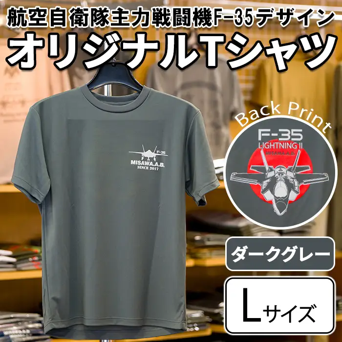 航空自衛隊主力戦闘機F-35デザインＴシャツ ＜ダークグレー・Lサイズ＞ 洋服 半袖 夏服 夏 グレー ダークグレー 自衛隊 飛行機 三沢 基地 ウォーキング スポーツ 【株式会社ひらの洋服店】【ms29-02-DG-L】
