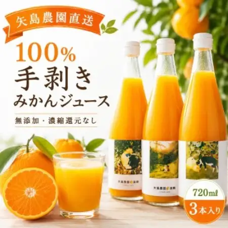 【矢島みかん農園】手剥きみかん丸ごと100%ジュース720ml×3本　みかん農園直送～自然なままの味【1762626】