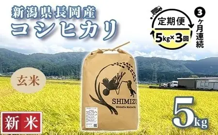 N5-8G053【3ヶ月連続お届け】新潟県長岡産コシヒカリ玄米5kg