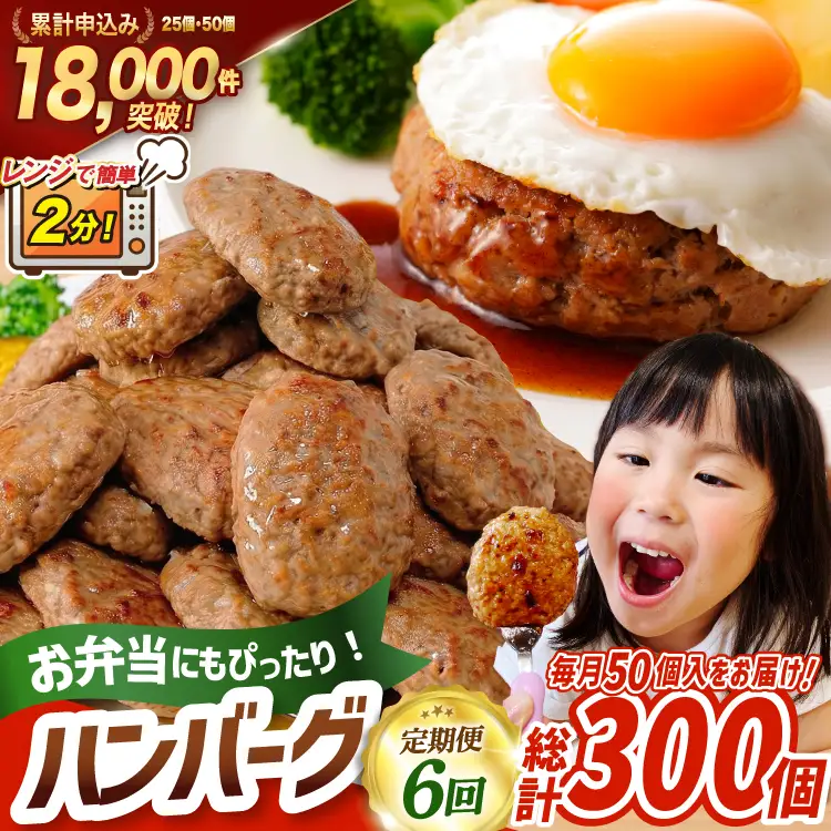 6回 定期便 レンジで簡単 ハンバーグ 60g 50個 総計 300個 総重量 18kg