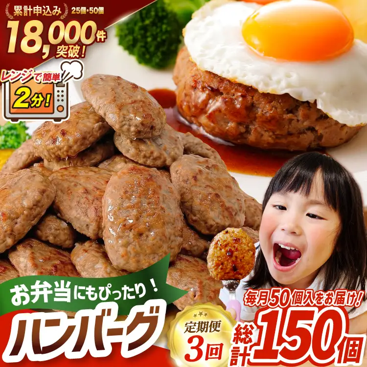 3回 定期便 レンジで簡単 ハンバーグ 60g 50個 総計 150個 総重量 9kg