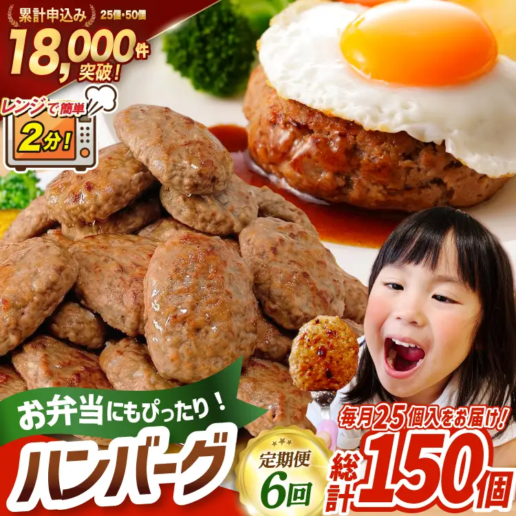 6回 定期便 レンジで簡単 ハンバーグ 60g 25個 総計 150個 総重量 9kg