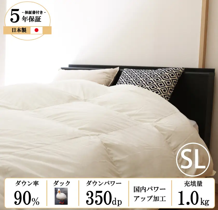 【日本製】羽毛布団 ホワイトダックダウン 90％ シングルロング【ネイビー】（47-16）