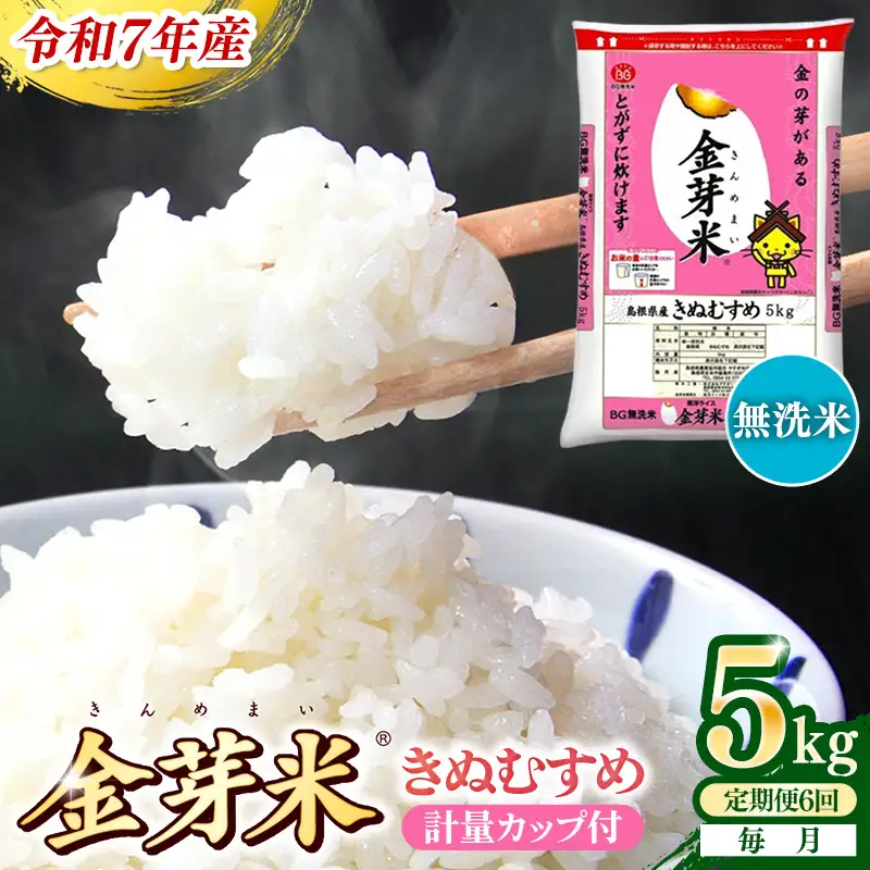 【定期便】BG無洗米・金芽米きぬむすめ 5kg×6ヵ月【毎月】計量カップ付き【令和7年産 6ヶ月 計30kg 東洋ライス 健康 島根県 安来市】【価格改定】【90-SS-04】
