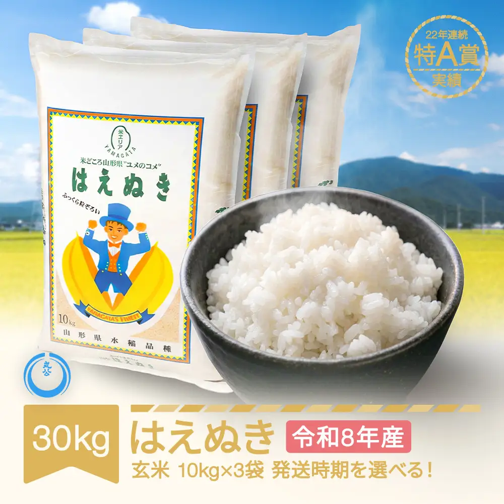 新米 30kg はえぬき 玄米 令和8年産  mk-haxxb30-g