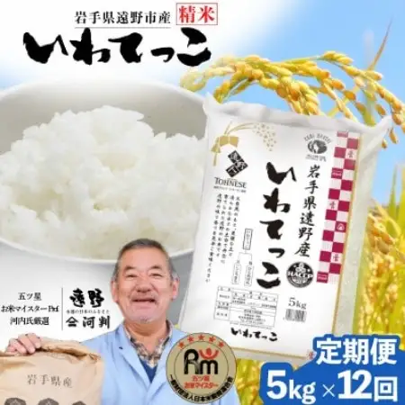 【毎月定期便】岩手県 遠野産 いわてっこ 精米 5kg 河判全12回【4089950】