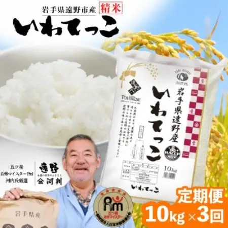 【毎月定期便】岩手県 遠野産 いわてっこ 精米 10kg 河判全3回【4089951】