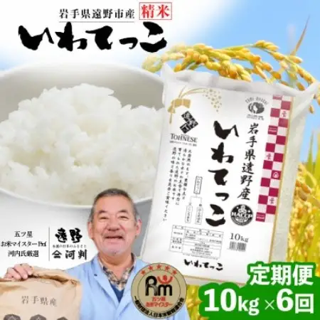 【毎月定期便】岩手県 遠野産 いわてっこ 精米 10kg 河判全6回【4089952】