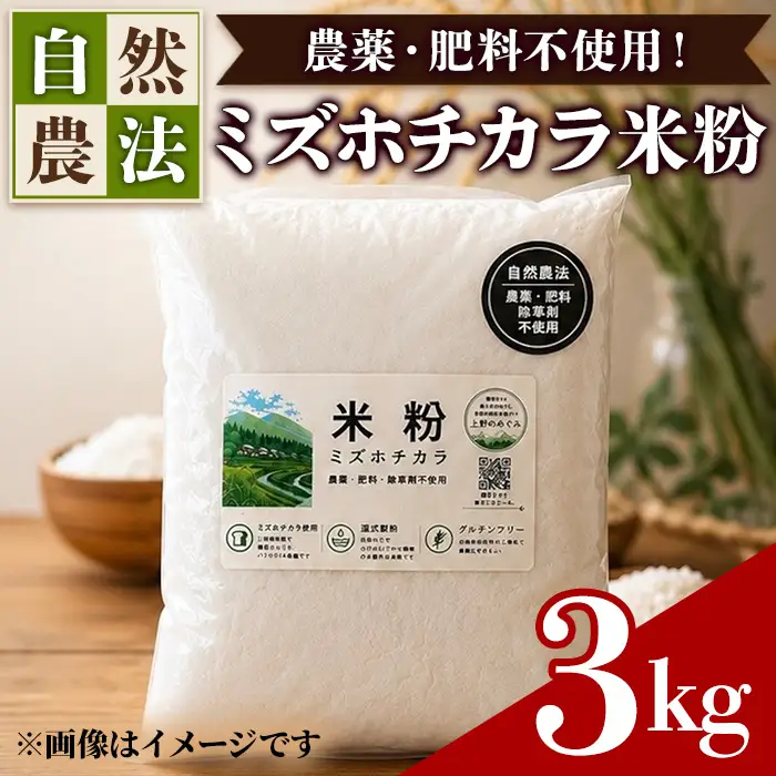 ミズホチカラ米粉 3kg 農薬・肥料不使用 自然農法 リトリートかるむ