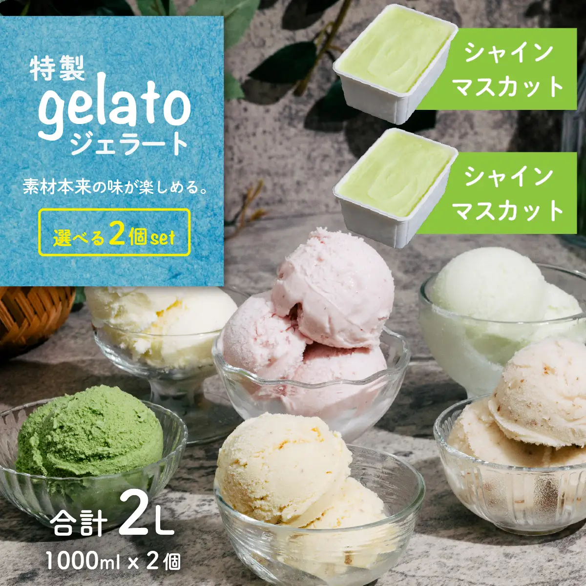 ジェラート 1L×2個 アイス シャインマスカット × シャインマスカット ジェラート