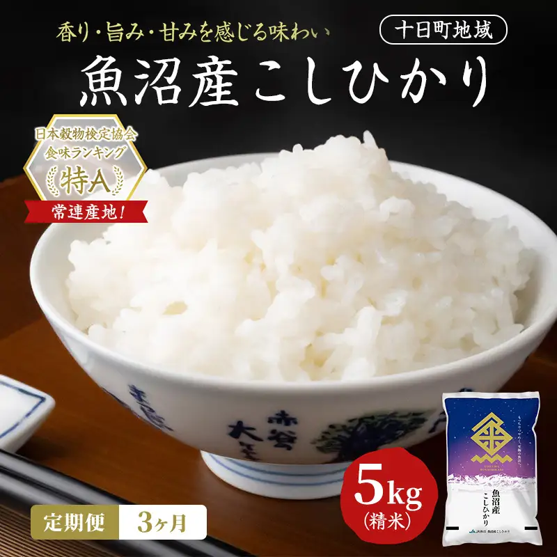 【令和8年産 先行予約】【3ヶ月定期便】魚沼産こしひかり(十日町地域) 精米 5kg 米 お米 コシヒカリ 定期 十日町市