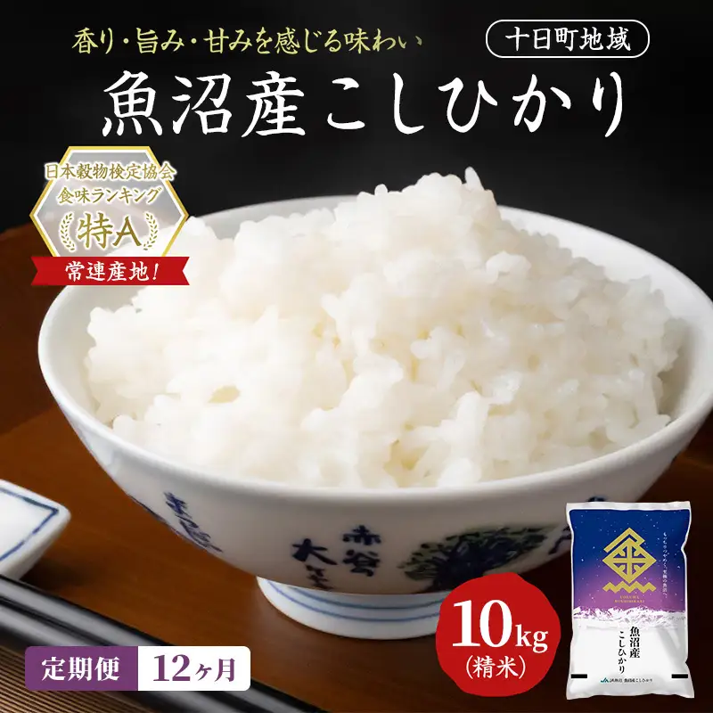【12ヶ月定期便】魚沼産こしひかり(十日町地域) 精米 10kg(5kg×2) 米 お米 コシヒカリ 定期