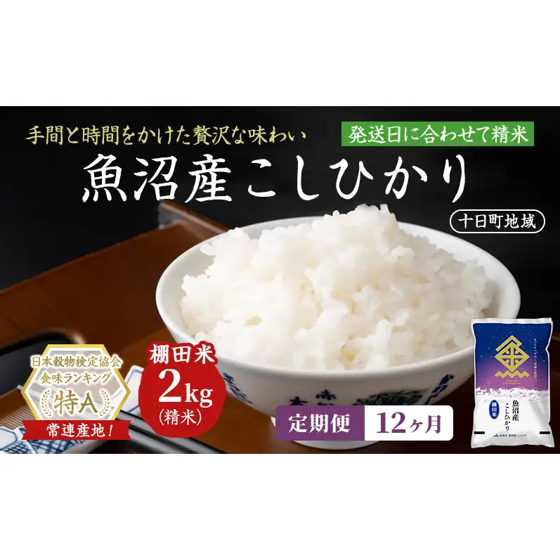 【令和8年産 先行予約】【12ヶ月定期便】魚沼産こしひかり 棚田米(十日町地域) 精米 2kg 米 お米 コシヒカリ 定期 十日町市