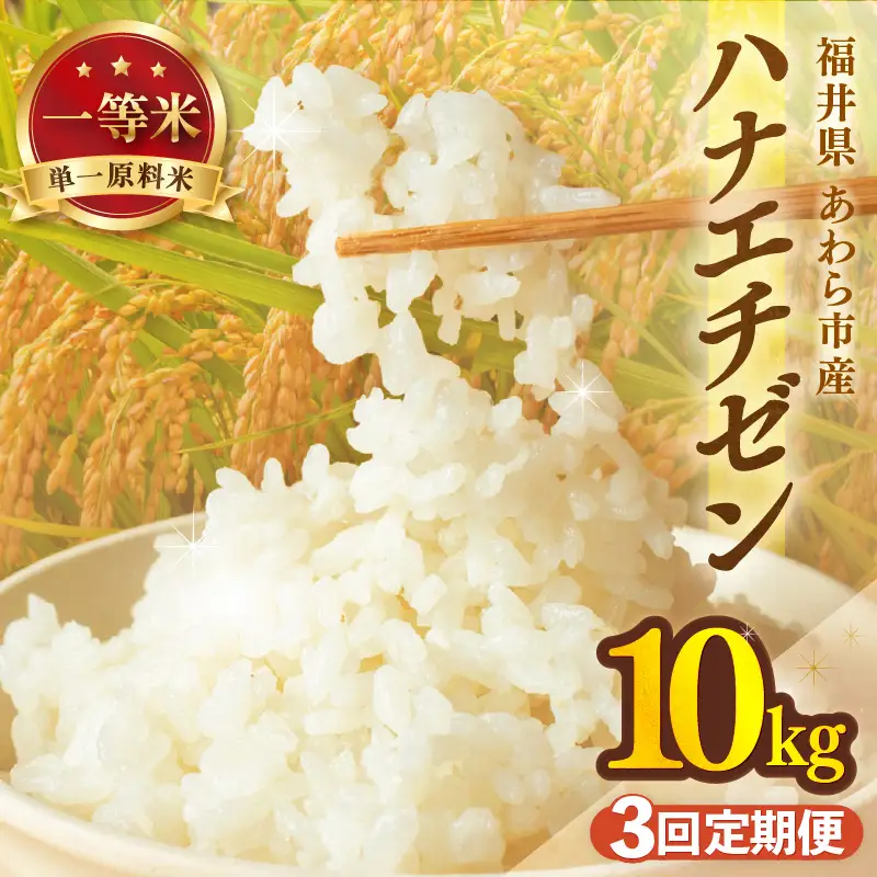 【先行予約】【令和8年産 一等米】定期便 ≪3ヶ月連続お届け≫ ハナエチゼン 精米 10kg（計30kg）（長谷川農園） 単一原料米  ※2026年10月より順次発送予定 [aw139-d003]