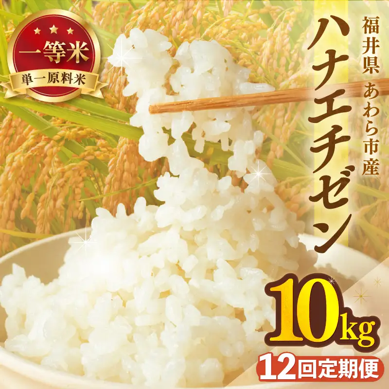 【先行予約】【令和8年産 一等米】定期便 ≪12ヶ月連続お届け≫ ハナエチゼン 精米 10kg（計120kg）（長谷川農園） 単一原料米  ※2026年10月より順次発送予定 [aw139-n002]