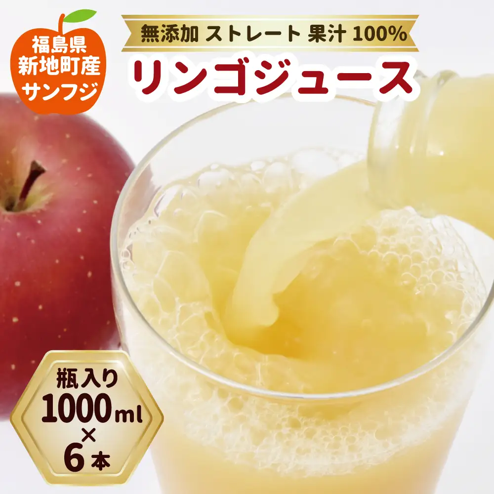福島産 りんごジュース 100％ ストレート果汁 1000ml×6本セット サンふじ ＜2027年1月以降順次発送＞