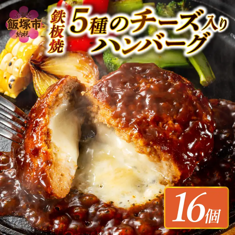 5種のチーズ入り鉄板焼ハンバーグ(デミグラスソース)16個【A6-029】