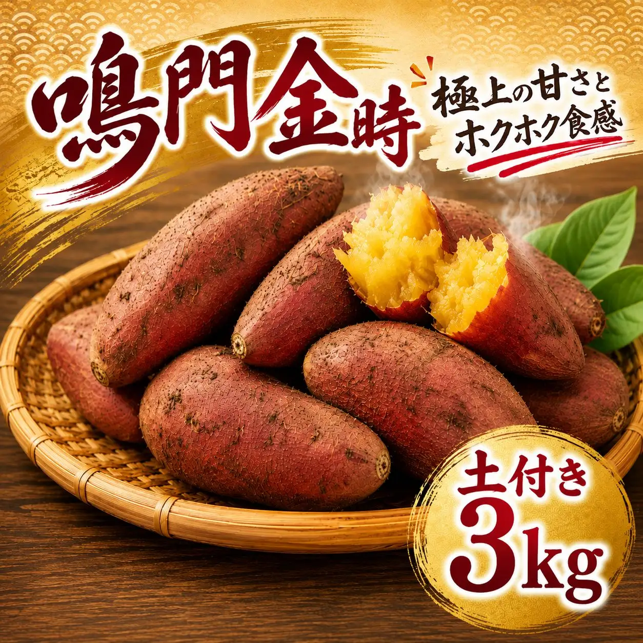 鳴門金時 土付き3kg 【8月中旬発送】 家庭用 S~Mサイズ