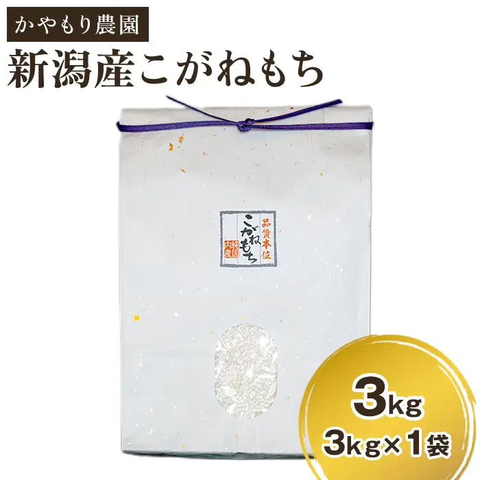 新潟産こがねもち 精米3kg《順次出荷》 もち米 餅 コガネモチ 新潟県産 お米 おこわ  加茂市 かやもり農園