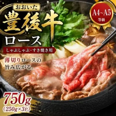 【厳選部位】【A4～A5】おおいた豊後牛ロースしゃぶしゃぶすき焼き用 750g(250g×3p)【配送不可地域：離島】【1764326】