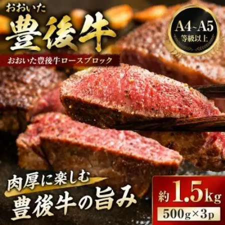 【A4～A5】おおいた豊後牛ロースブロック 約1.5kg(500g×3p)【配送不可地域：離島】【1764409】