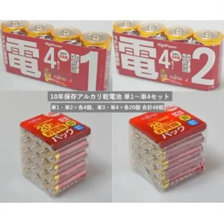 10年保存アルカリ乾電池　4種類・合計48個(単1×4個・単2×4個・単3×20個・単4×20個)【1719924】