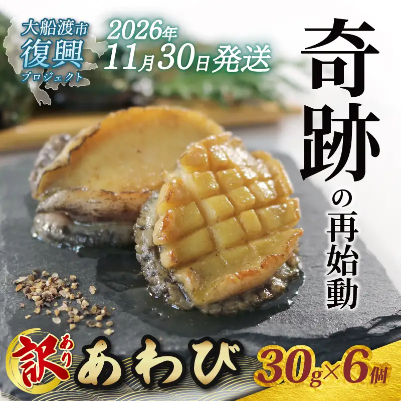 【2026年11月30日発送！！】 訳あり 三陸翡翠あわび 30g×6個