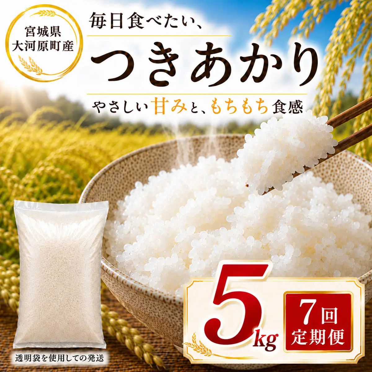 つきあかり 定期便 7回/5kg×1袋 令和8年産 新米 ブランド米 白米 精米