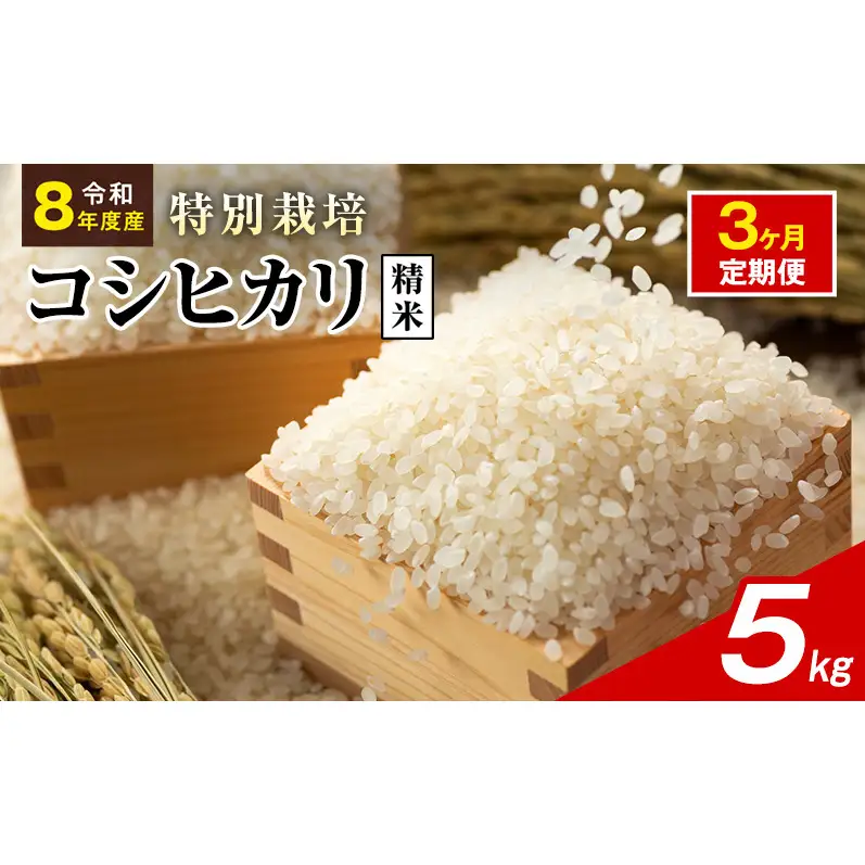 令和8年産 特別栽培米 コシヒカリ 白米 5kg 静岡県産 色彩選別済 食に意識高い方へオススメ 3ヶ月定期便