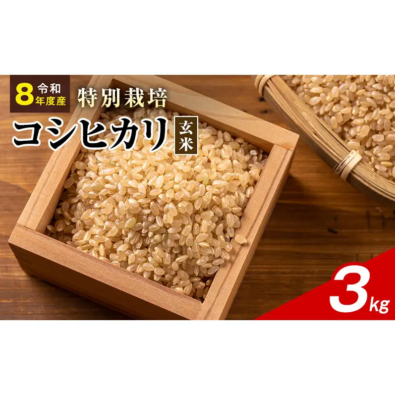 令和8年産 特別栽培米 コシヒカリ 玄米 3kg 静岡県産 色彩選別済 食に意識高い方へオススメ