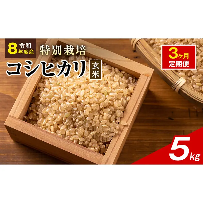 令和8年産 特別栽培米 コシヒカリ 玄米 5kg 静岡県産 色彩選別済 食に意識高い方へオススメ 3ヶ月定期便