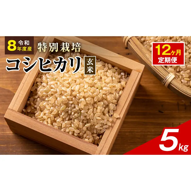令和8年産 特別栽培米 コシヒカリ 玄米 5kg 静岡県産 色彩選別済 食に意識高い方へオススメ 12ヶ月定期便