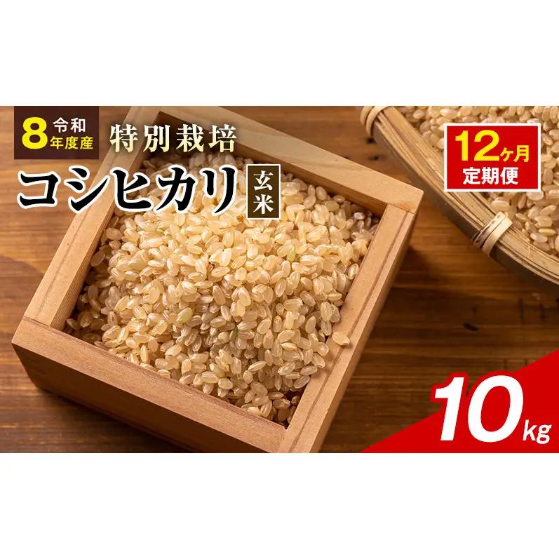 令和8年産 特別栽培米 コシヒカリ 玄米 10kg 静岡県産 色彩選別済 食に意識高い方へオススメ 12ヶ月定期便