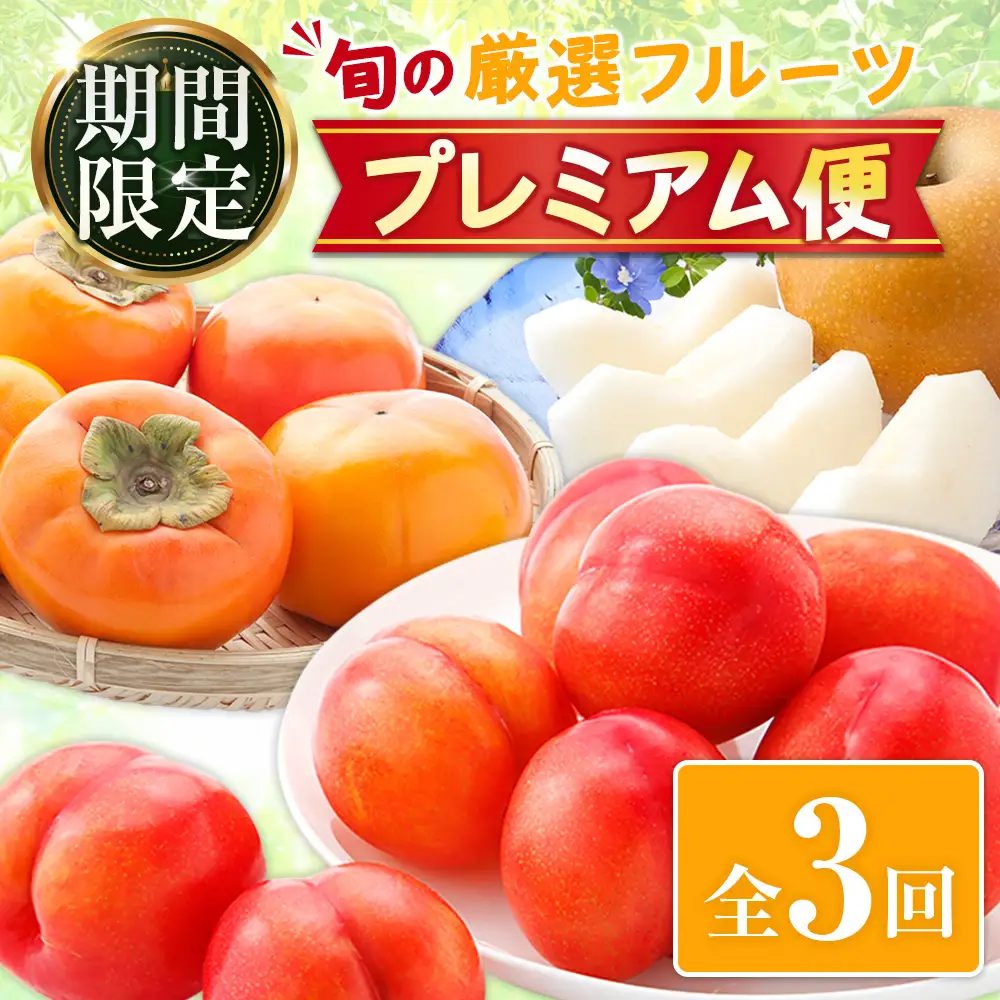 旬の厳選フルーツ プレミアム便 【全3回】（柿／プラム／梨）2026年10月下旬開始 E268-03
