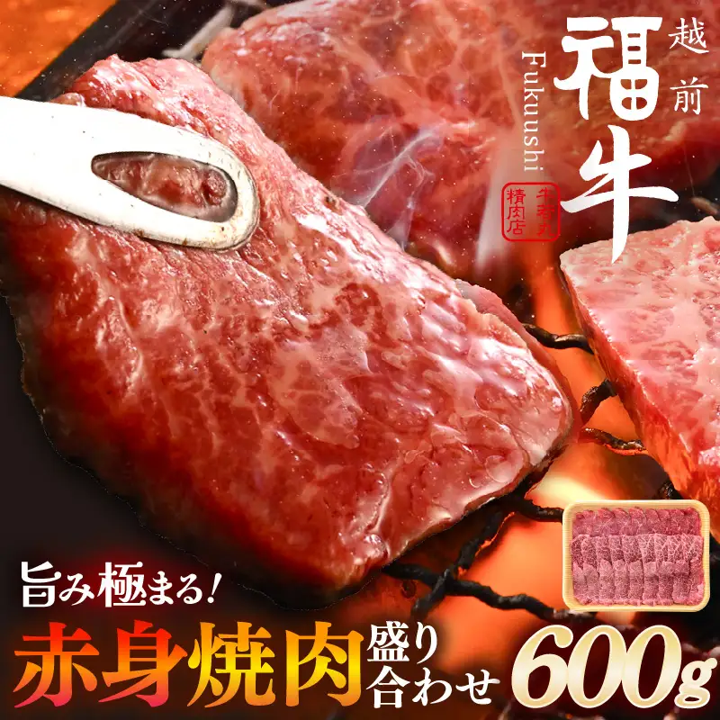希少 越前福牛 旨み極まる 赤身焼肉盛り合わせ 600g 牛肉 国産和牛 焼肉 冷凍 贈答 ギフト [B-1809] 