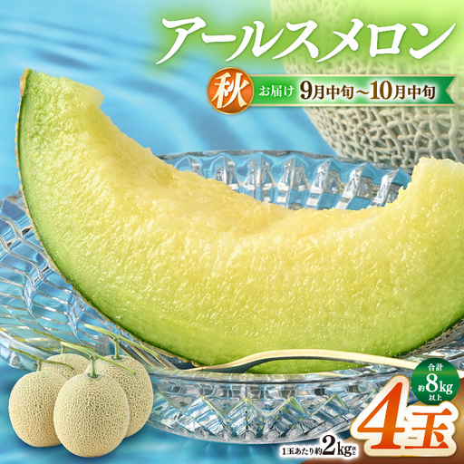 高級アールスメロン 4個セット(1玉2kg以上) 先行予約】秋 アールスメロン 4玉 約8kg以上（約2㎏以上×4玉）青肉品種