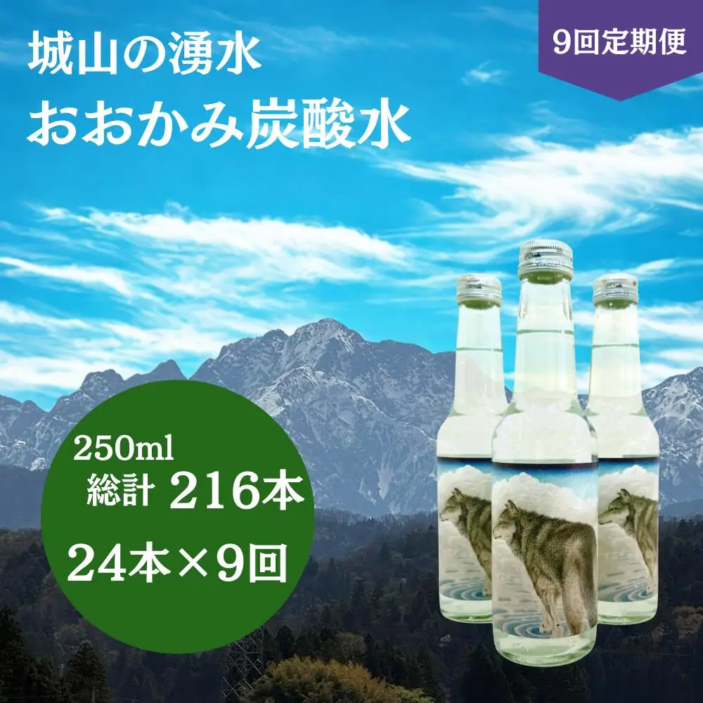 炭酸水 【9回定期便】おおかみ炭酸水 250ml×24本 総計216本 [城山の湧水 富山県 上市町 32280278-r6] 炭酸水 タンサンスイ たんさんすい 湧水 湧き水 スパークリングウォーター 軟水 長期保存