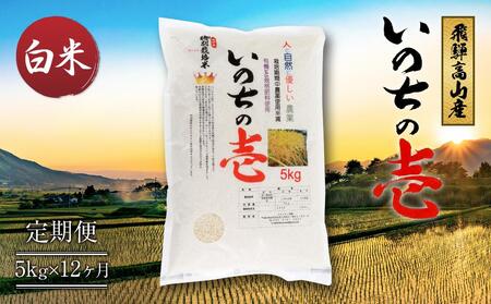 【定期便】飛騨高山産 いのちの壱（白米）5kg×12ケ月 | 粒が大きい いのちの壱  AU110