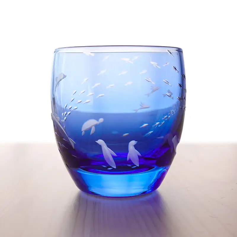 浅草切子 aquatic「Penguin’s Aquarium 丸オールド青藍」_0012-152-T07